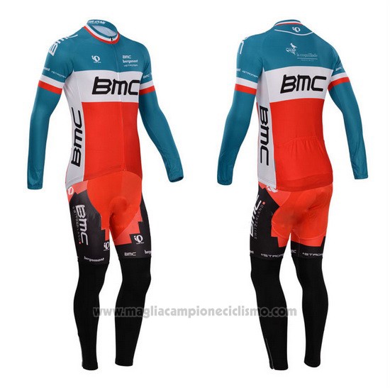 2014 Abbigliamento Ciclismo BMC Campione Italia Blu e Arancione Manica Lunga e Salopette